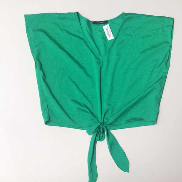 NWT color swatch short sleeve green front tie sleeveless top - Picture 7 of 11